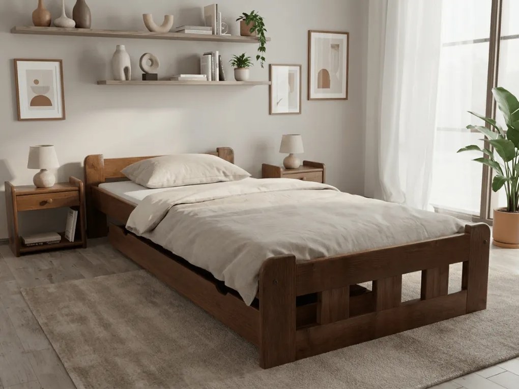 Łóżko Naomi podwyższone 90 x 200 cm, dąb Stelaż: Ze stelażem listwowym rolowanym elastycznym, Materac: Materac Coco Maxi 20 cm