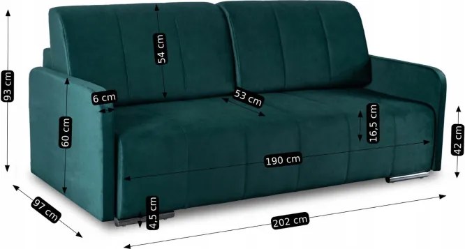 Sofa Rozkładana z Funkcją Spania IBIZA Dwuosobowa Zielona Nowoczesna do Salonu