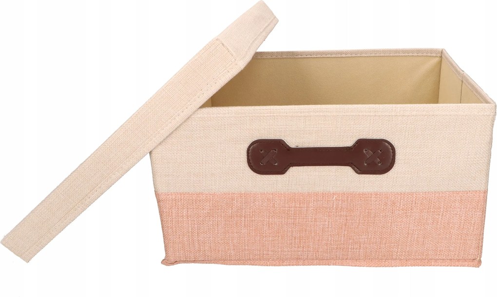 Organizer Tekstylny Różowy 46x36x28 cm Beżowy Pudełko z Pokrywą Dekoracyjny