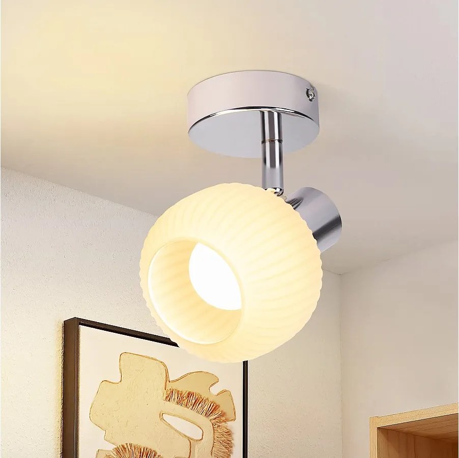 NETTLIFE Biały reflektor sufitowy E14 Klosz szklany w stylu vintage Nowoczesny reflektor wewnętrzny do sypialni i salonu