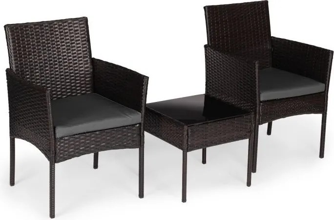 Mały zestaw mebli balkonowych dla 2 osób Riviera 824, technorattan ciemnobrązowy