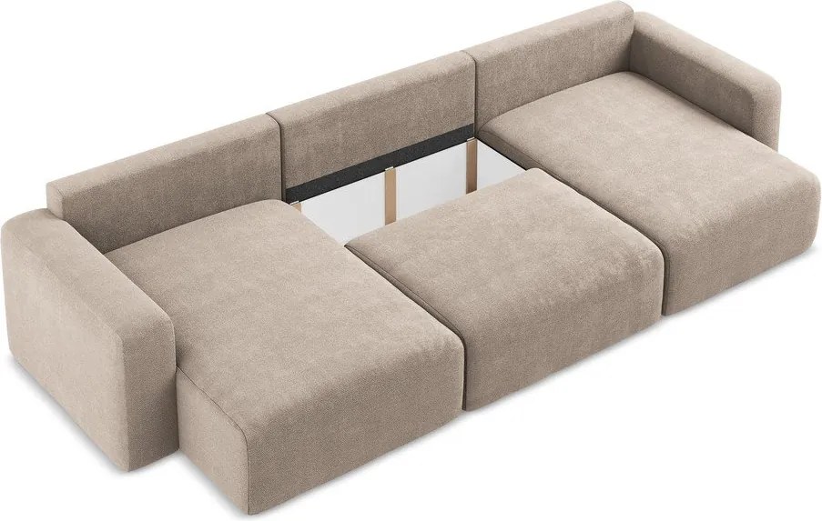 Beżowy rozkładany/ze schowkiem narożnik z tkaniny szenilowej (w kształcie litery U) Kona – Makamii