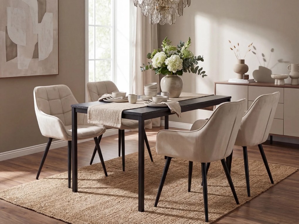 Krzesło do jadalni VARSI VELVET z czarnymi nogami, beżowe