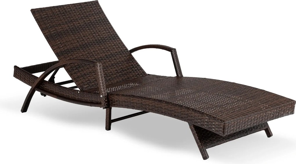 Leżanka ogrodowa z regulowanym oparciem Vibe, brązowy technorattan, beżowa poduszka