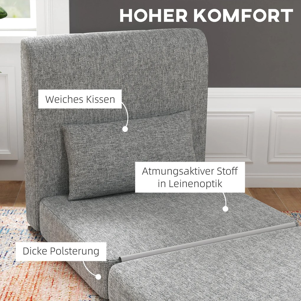 HOMCOM Fotel-sypialnia, materac dla gości, trzykrotnie składany, kompaktowy, z metalową ramą, 80x75x74 cm, Szary