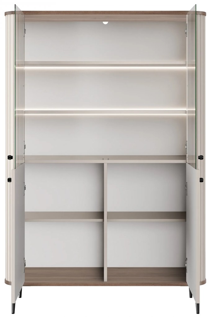 Witryna Vesper 103 cm czterodrzwiowa - kaszmir / orzech / czarne nogi
