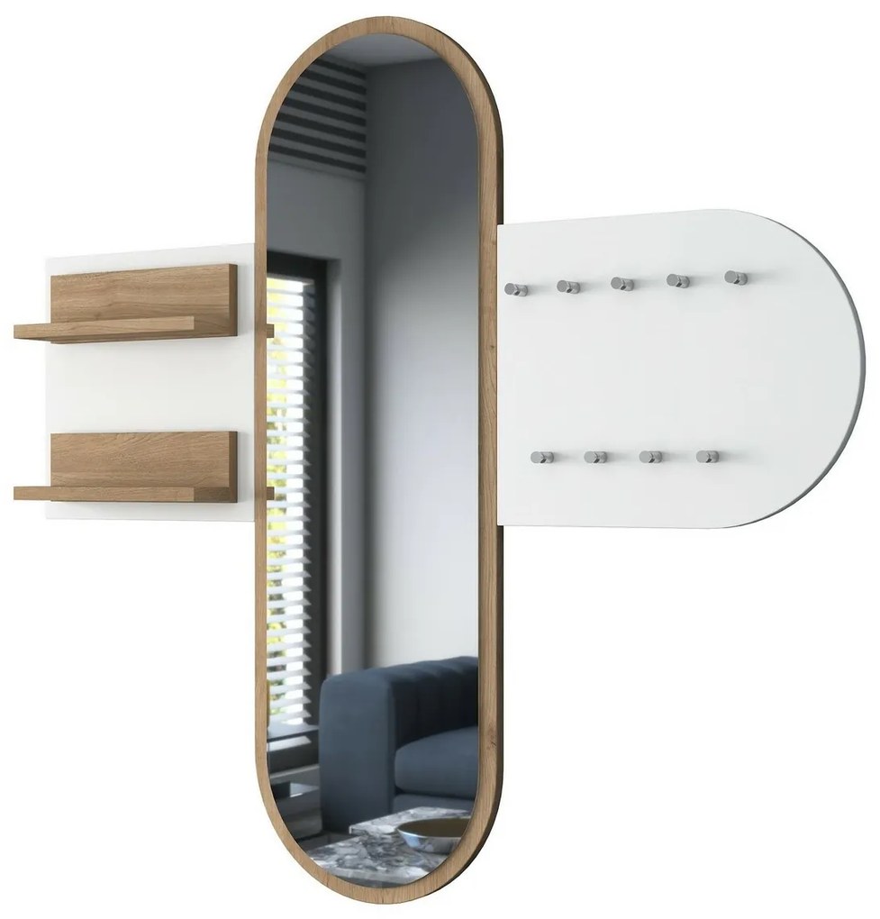 Wieszak ścienny z lustrem Pomi White and Walnut