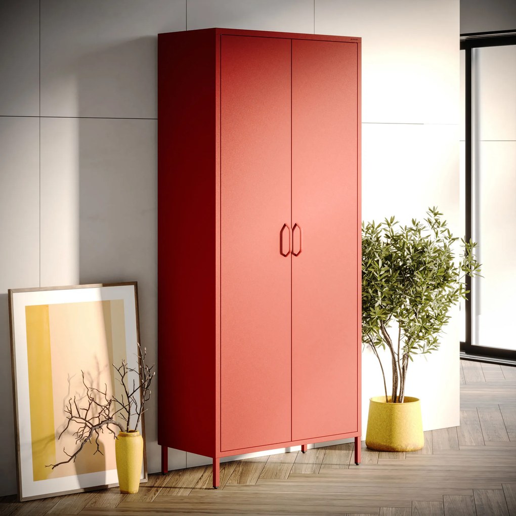 Szafa na ubrania metalowa loftowa na nóżkach czerwona, 800x1850x450 mm: FLAVIO