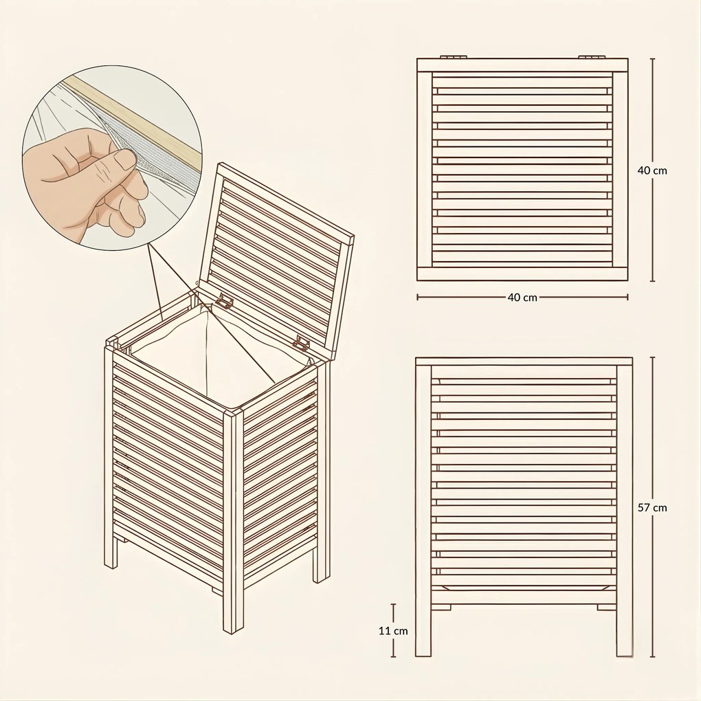 Bambusowy kosz na pranie z pokrywą i wyciąganym workiem LUND, 60 L