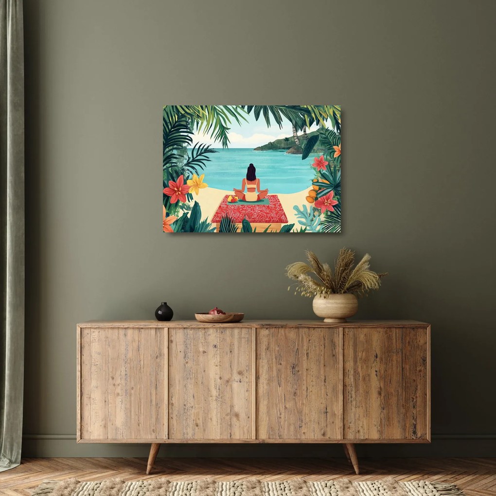 Obraz na szkle - Joginka na plaży (70x50 cm)
