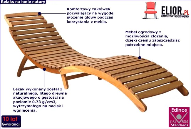 Składany drewniany leżak ogrodowy - Eved 2X