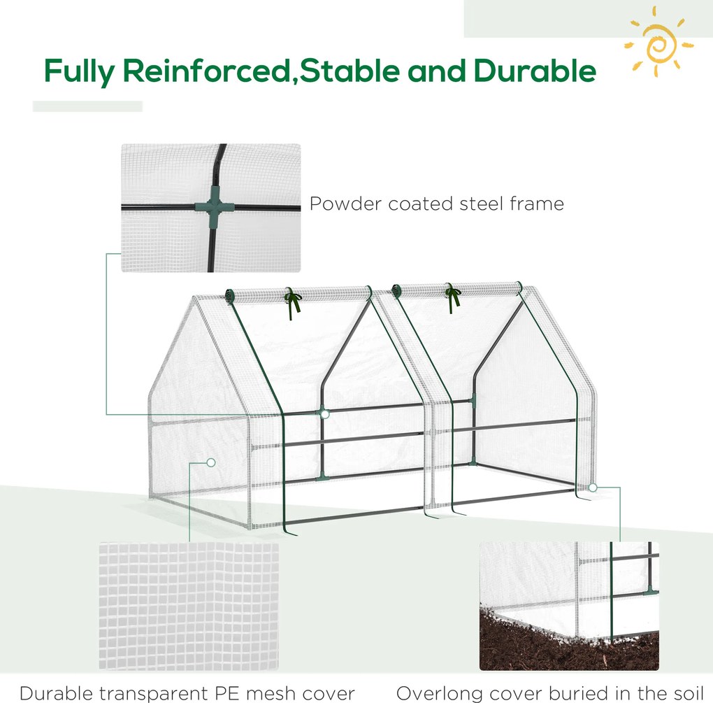 Outsunny Mini szklarnia tunelowa z 2 zamykanymi drzwiami suwakowymi wytrzymała folia i metalowa rama 18x1x1m Biały | Aosom PL