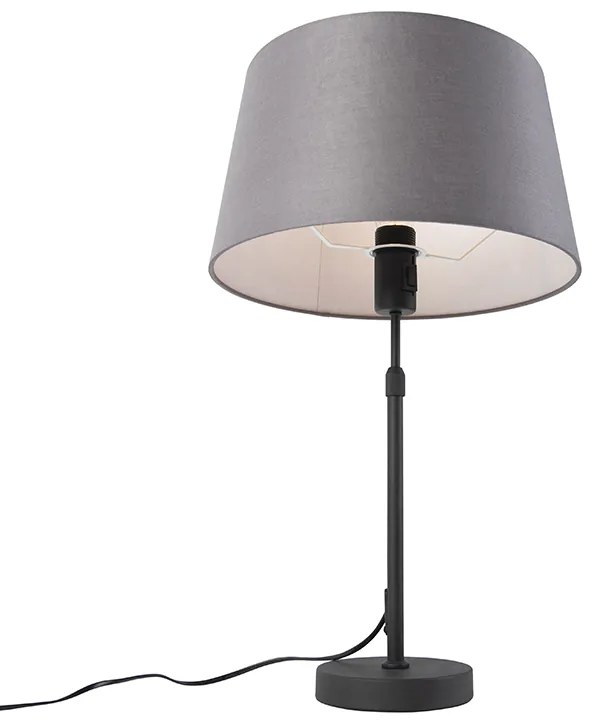 Lampa stołowa czarna z abażurem z lnu w kolorze szarym 35 cm regulowana - ParteWiejski/ Rustykalny / Vintage Oswietlenie wewnetrzne