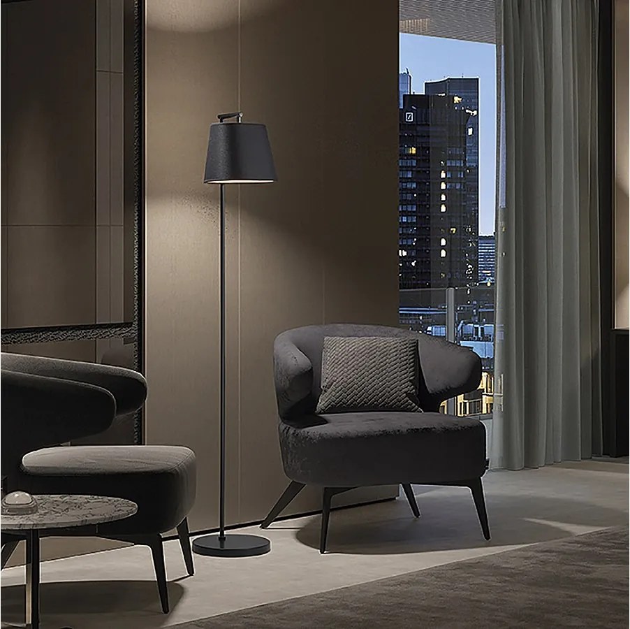 Stalowa lampa podłogowa NEMO w nowoczesnym stylu z syntetycznym kloszem - śr. 25 x Wysokość 140 cm - stal - IP20 - E27 40W - czarno-brązowa