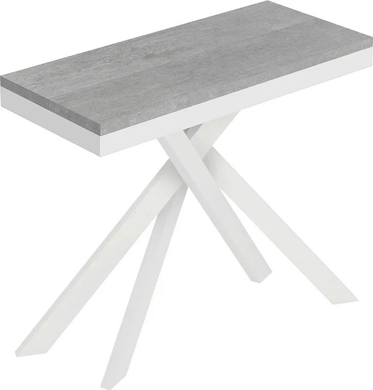 Stół konsolowy Saki Small Evolution rozkładany 90x40/196 cm, rama betonowa biała