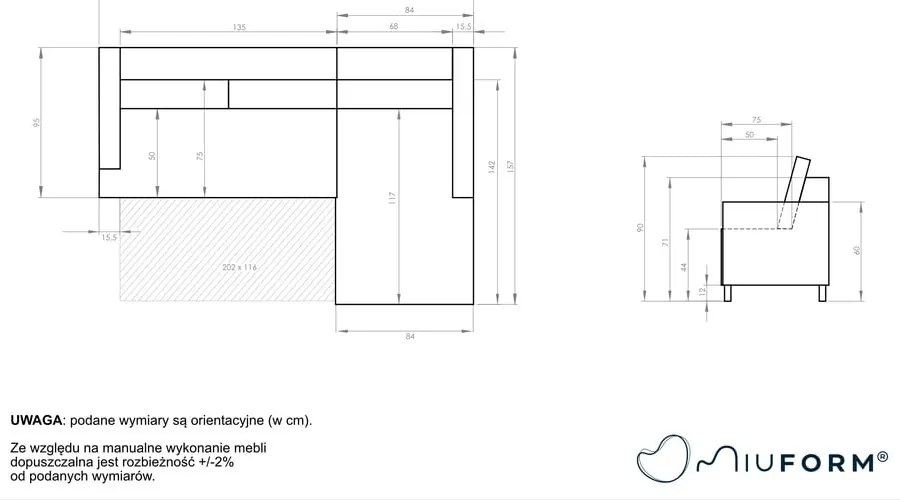 Beżowy rozkładany/ze schowkiem narożnik (prawostronny/z szezlongiem) Scandic Lagom – Miuform