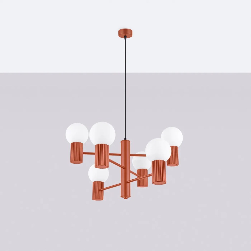 Żyrandol HALO 6 ochra czerwona ryflowana SOLLUX  LIGHTING