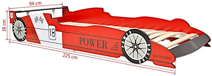 Czerwone łóżko auto z lampkami LED 90x200 F3-M07