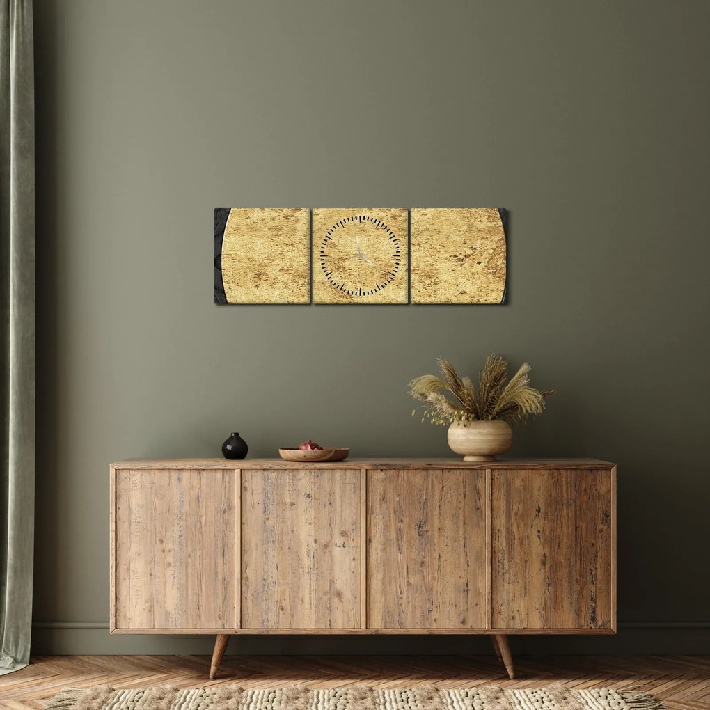Obraz - Złota struktura N⁰2 (z zegarem) (90x30 cm)