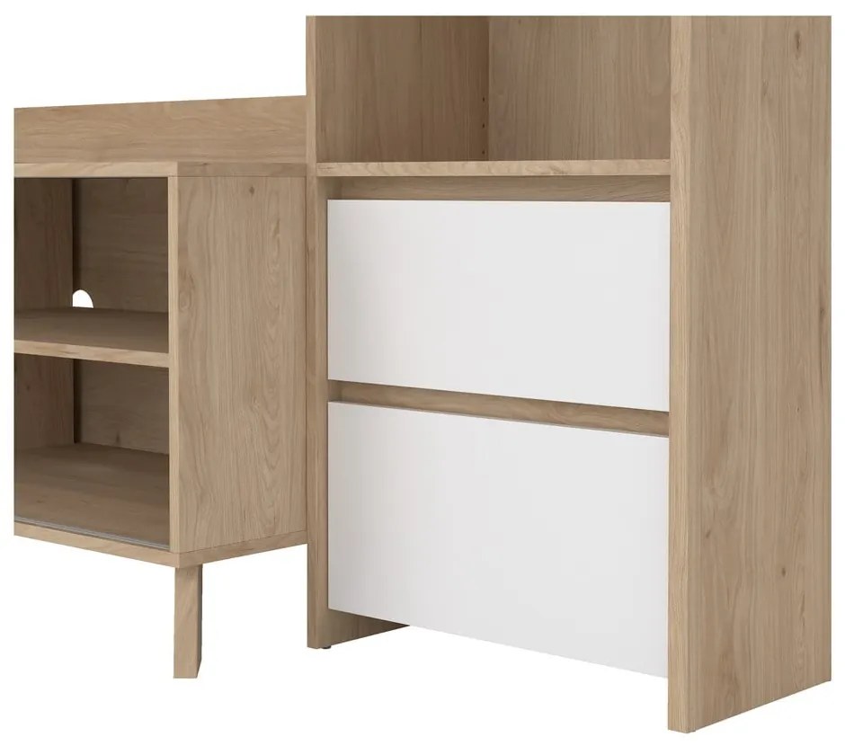 Biało-naturalny zestaw pod TV w dekorze dębu 209x183x48 cm Next – Tvilum