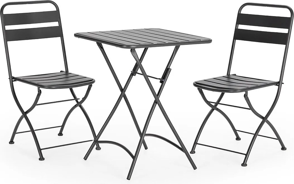 Zestaw ogrodowy Colummn Ensemble Bistro de jardin Perla 3 częściowy w kolorze czarnym, stół i 2 krzesła.