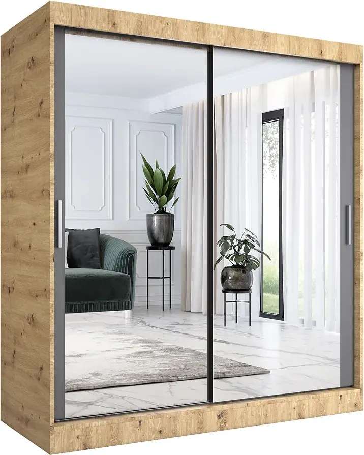 Szafa przesuwna z lustrem 180 cm dąb artisan + antracyt R5-F77