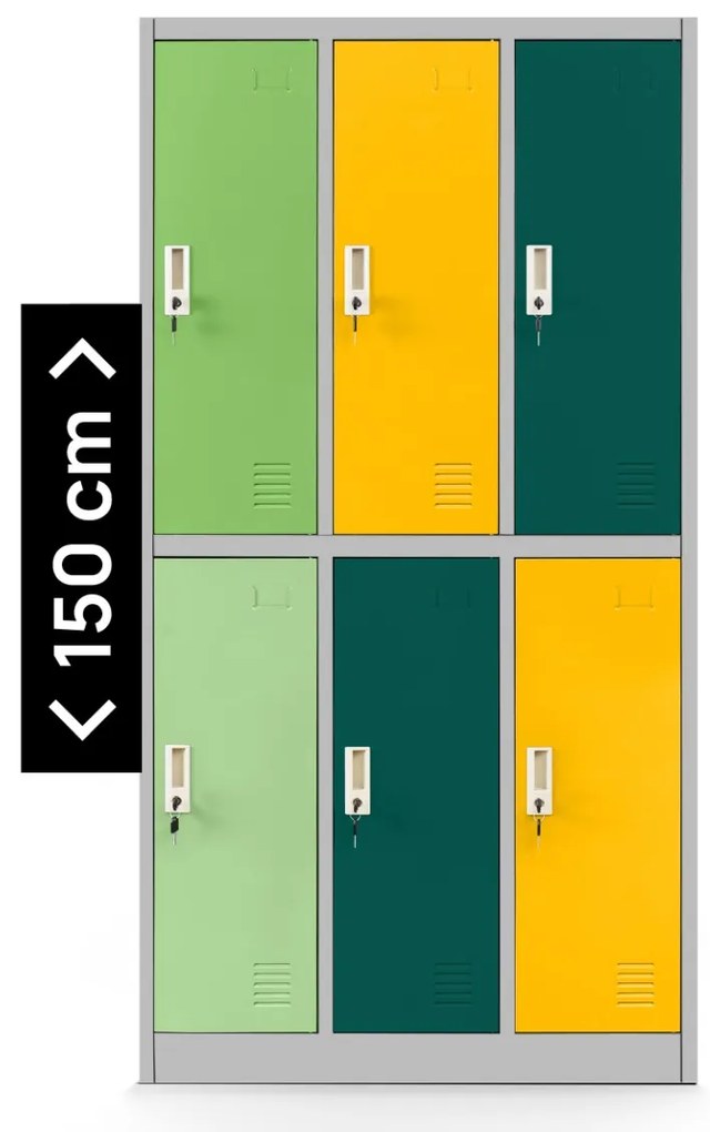 Szafka szkolna BHP szaro-wielokolorowa: 6-komorowa IGOREK, 900 x 1500 x 450 mm
