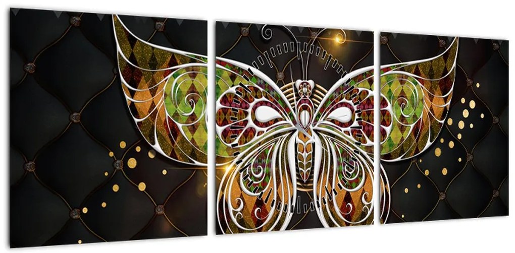 Obraz - Magiczny motyl (z zegarem) (90x30 cm)