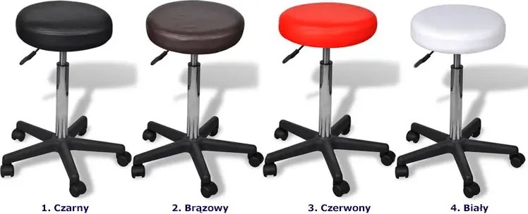 Biały okrągły regulowany taboret obrotowy na kółkach B4-M70