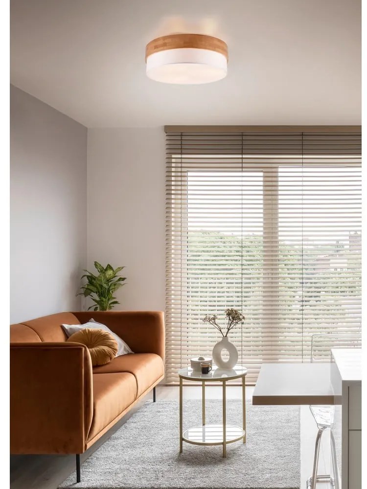 Biało-naturalna lampa sufitowa z tekstylnym kloszem Seasons – Trio