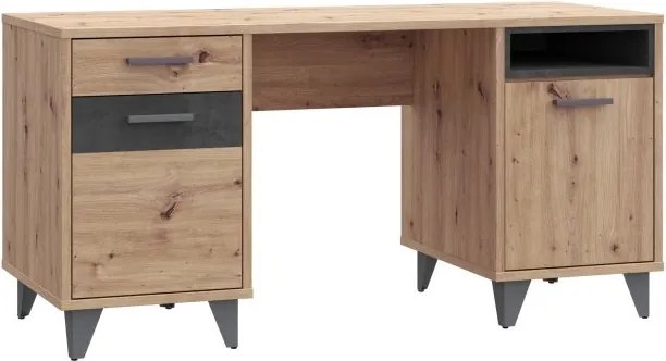 Biurko komputerowe z 2 szafkami Raven 221, dąb artisan/beton