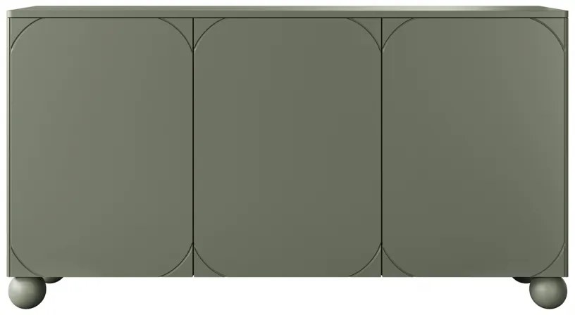 Komoda Sonatia II 150 cm trzydrzwiowa na nogach kulach - oliwka