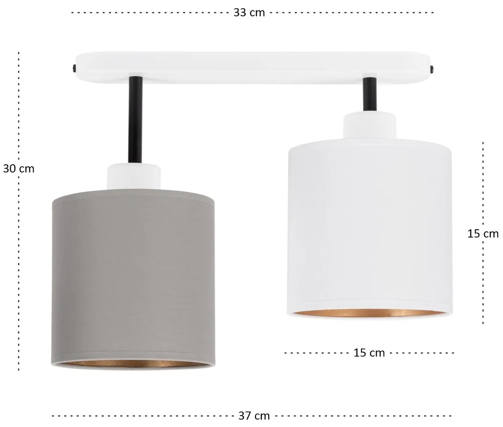 Lampa sufitowa biała dwupunktowy spot z szaro-białymi abażurami C-3306