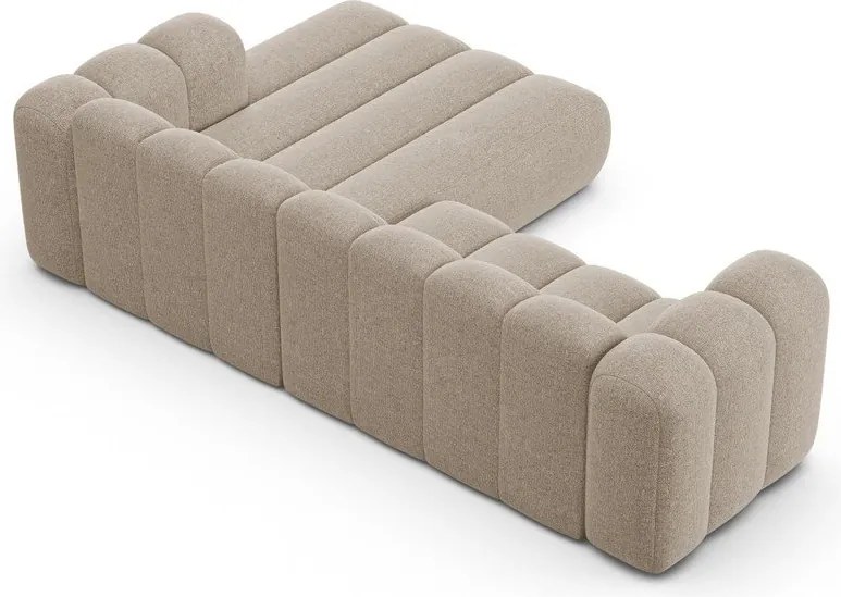 Beżowy narożnik z tkaniny szenilowej (prawostronny/z szezlongiem) Lupine – Micadoni