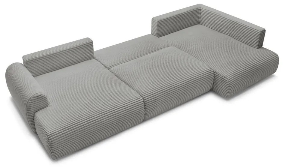 Ciemnoszary sztruksowy rozkładany/ze schowkiem narożnik (prawostronny/w kształcie litery U) Lucien – Bobochic Paris