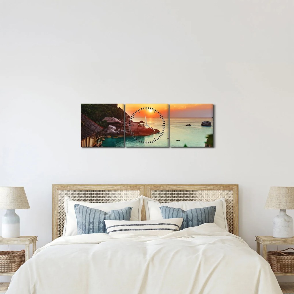 Obraz pięknej plaży (z zegarem) (90x30 cm)