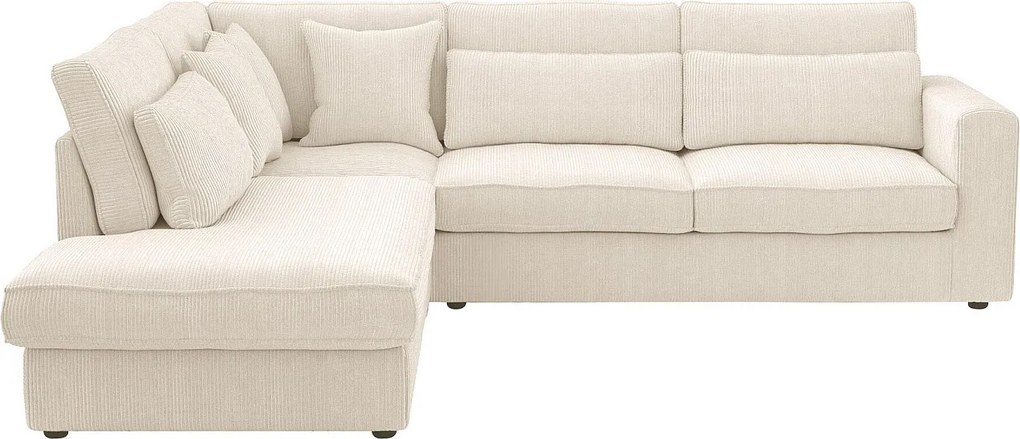 Duża lewostronna sofa narożna z beżowego sztruksu MONDOVI