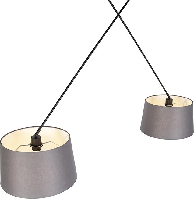 Lampa wisząca czarna z abażurami z lnu ciemnoszarymi 35 cm 2-światłowa - Blitz