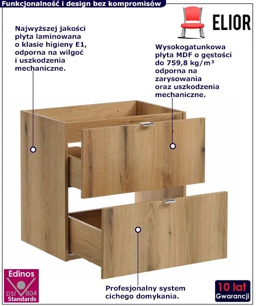 Szafka pod umywalkę z szufladami w kolorze dąb - Dafo 11X 60 cm
