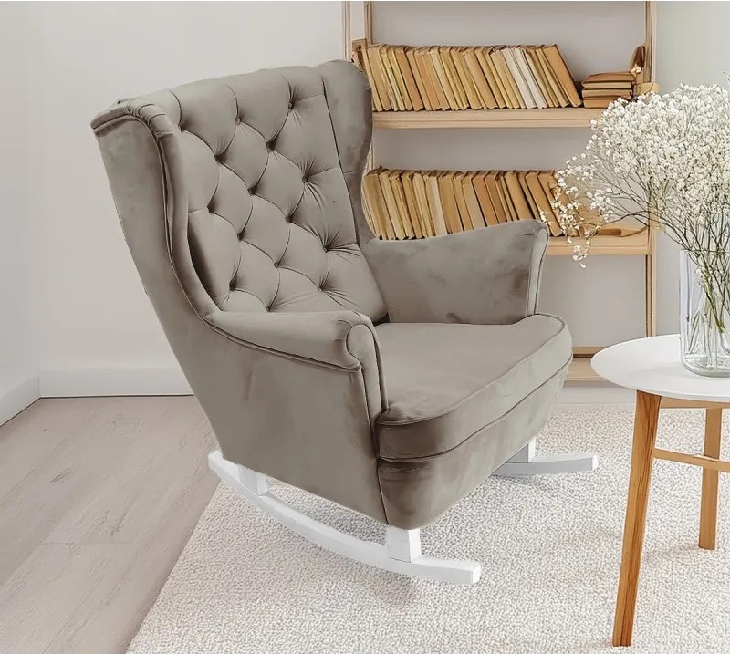 Fotel USZAK bujany tapicerowany z podłokietnikami, kolor Szary tkanina MAGIC VELVET