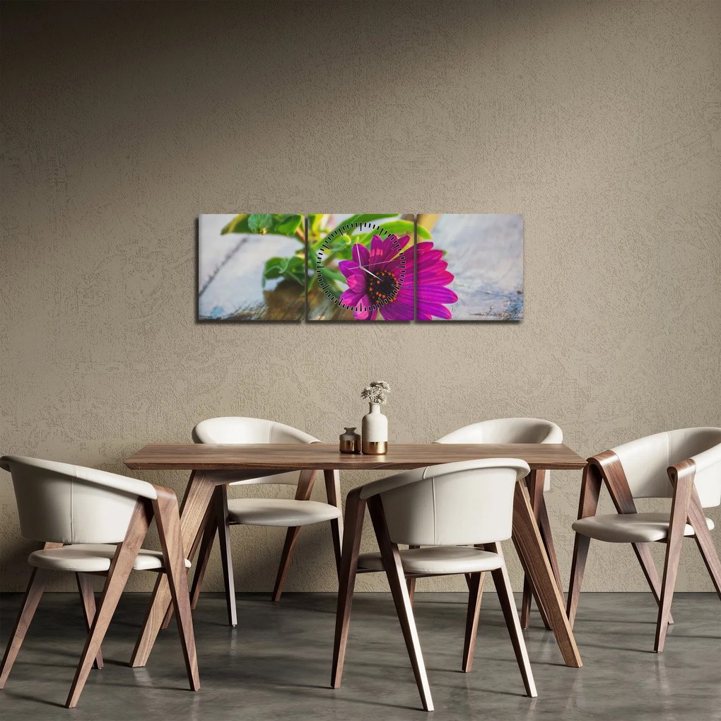 Obraz ciętego kwiatu (z zegarem) (90x30 cm)