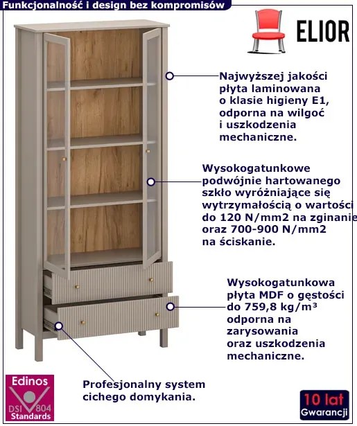 Nowoczesny regał z witryną w kolorze taupe - Envilo 14X
