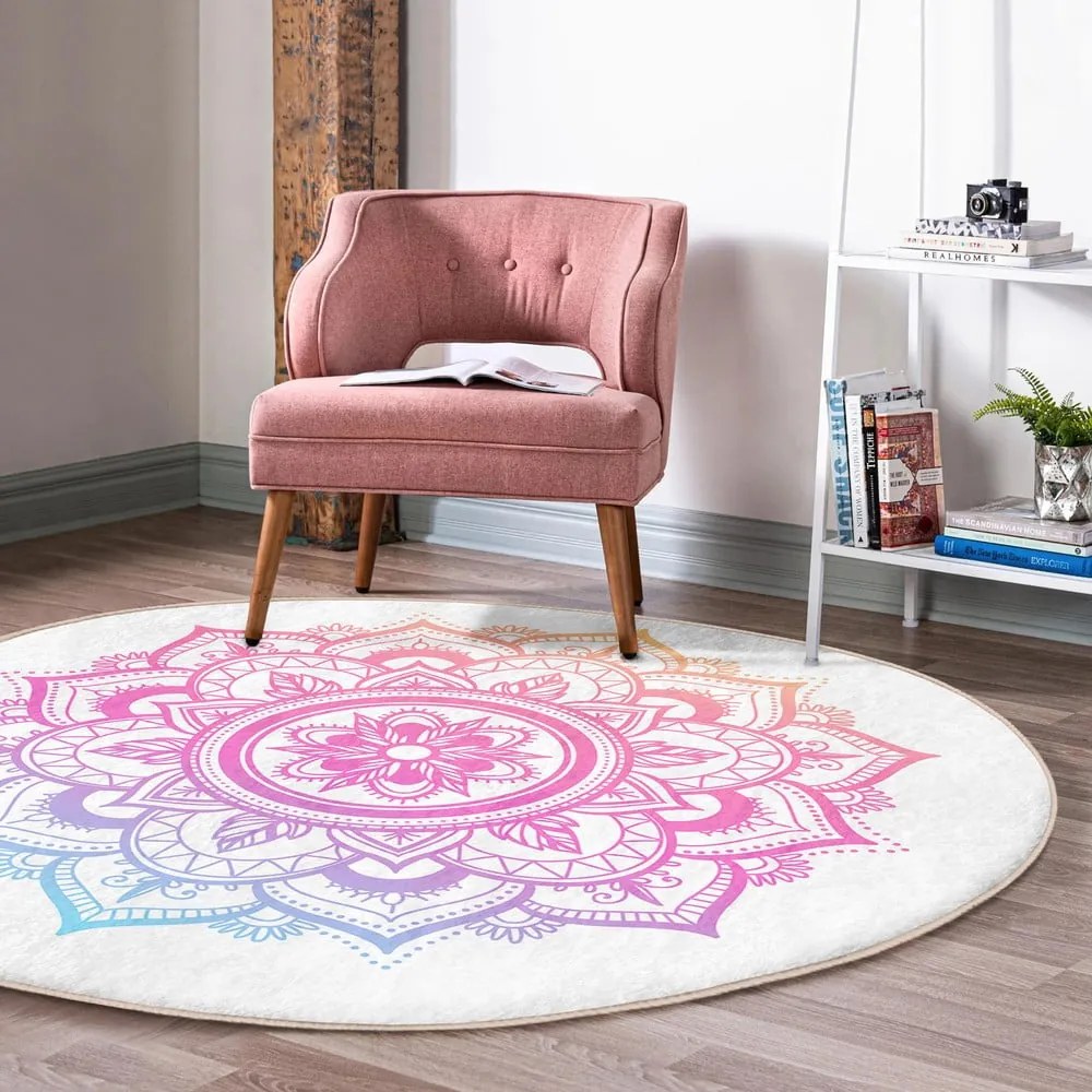 Biało-różowy okrągły dywan odpowiedni do prania i robotów sprzątających ø 80 cm Comfort – Mila Home