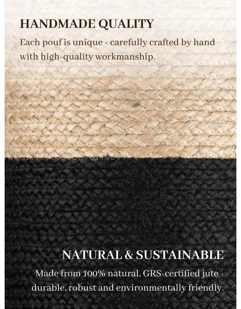 Czarno-naturalny puf Juta Gold Black – Hanse Home