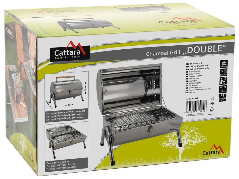 Cattara Grill podróżny na węgiel drzewny Double, 42 x 38 x 26 cm