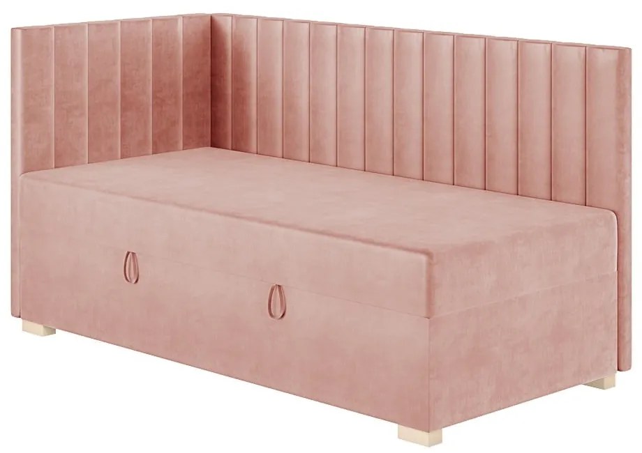 Różowe narożne łóżko dziecięce ze schowkiem i materacem 90x200 cm Snugi – Ghado