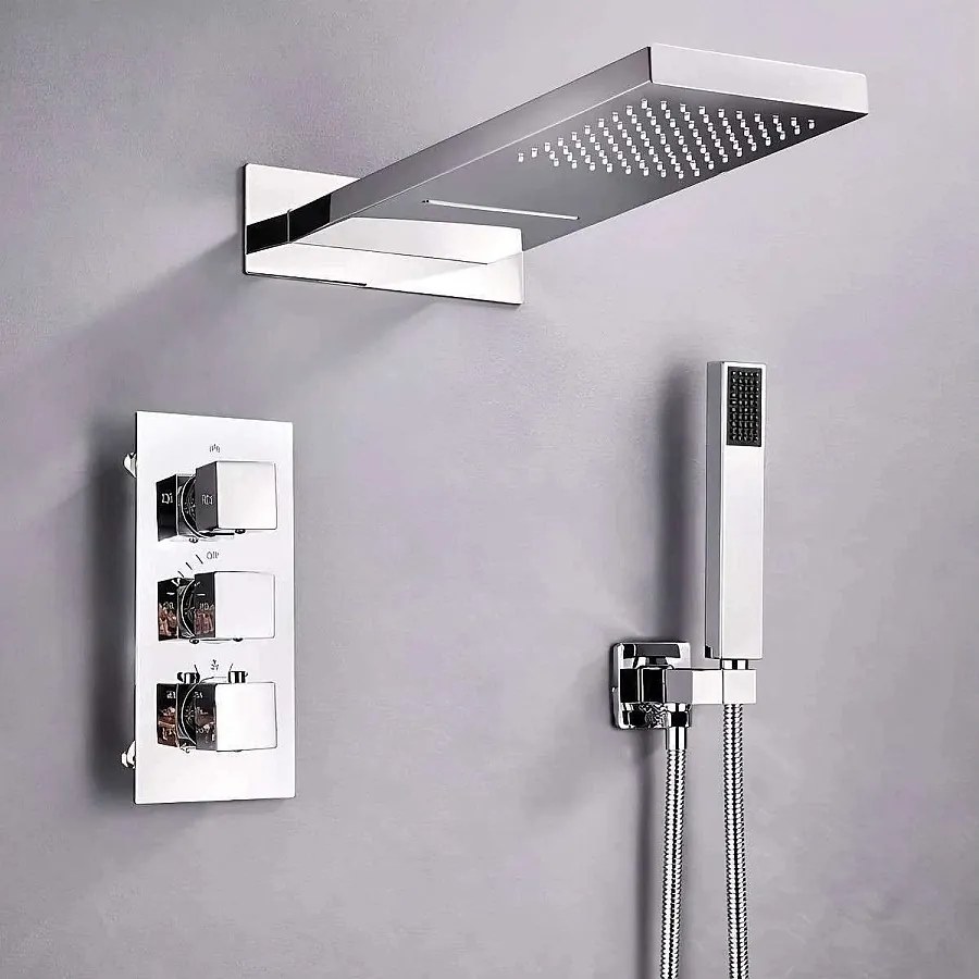 Zestaw Prysznicowy Ścienny Termostatyczny Stross z Deszczownicą 565 x 220 mm z Oświetleniem LED