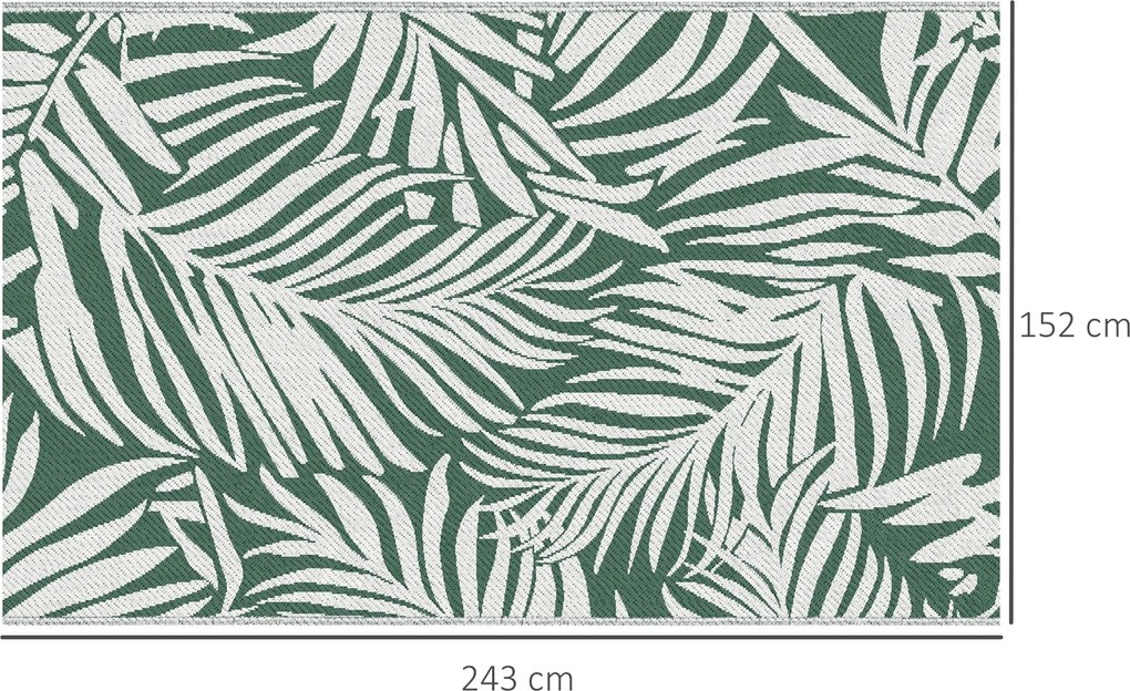 Outsunny Dywanik zewnętrzny dwustronny, odporny na warunki pogodowe, z motywem liści, 152 x 243 cm Ciemnozielony | Aosom PL