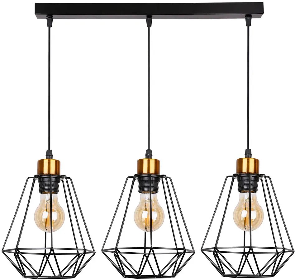 Czarna industrialna potrójna lampa druciana - K109-Telesto