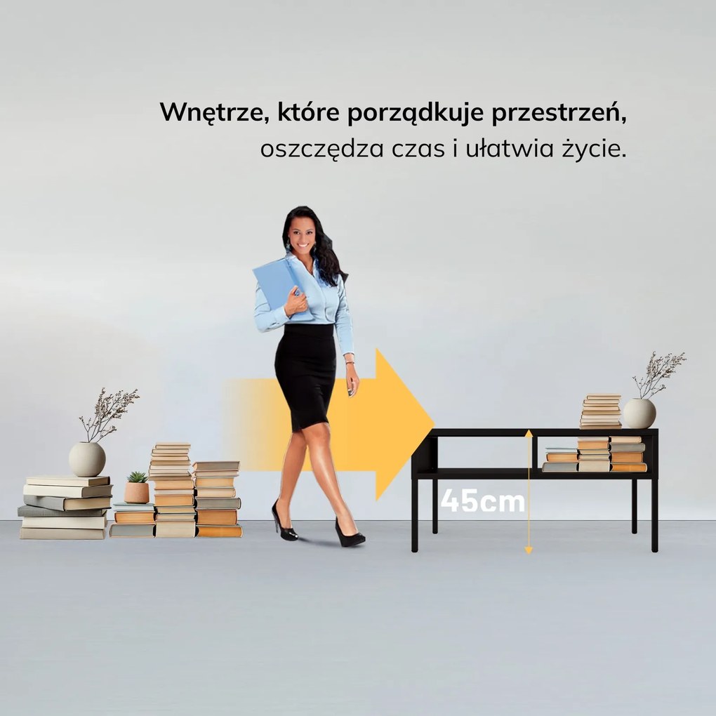 Metalowy stolik kawowy z półkami Modern Matteo, kolor czarny